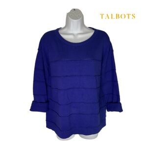 Talbots L Petite Sweater Cable Knit Royal Blue Pullover Sweater Office